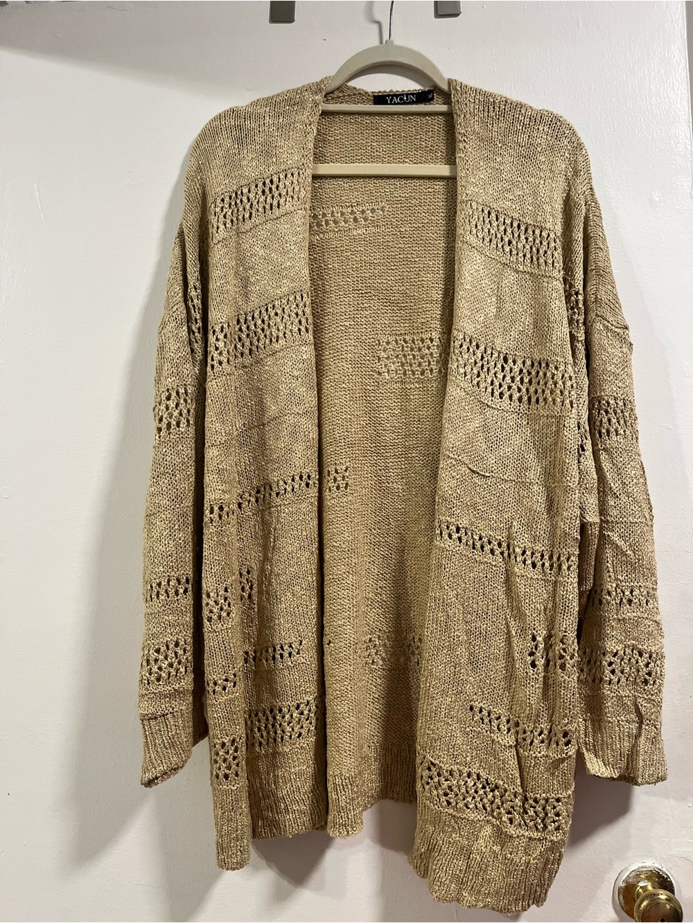 Open Knit Tan Cardigan Sweater